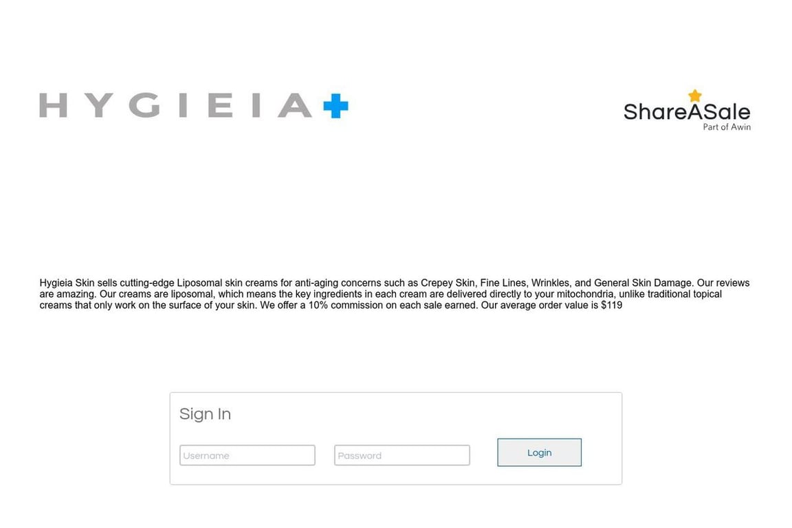 Hygieia Skin affiliate program signup page