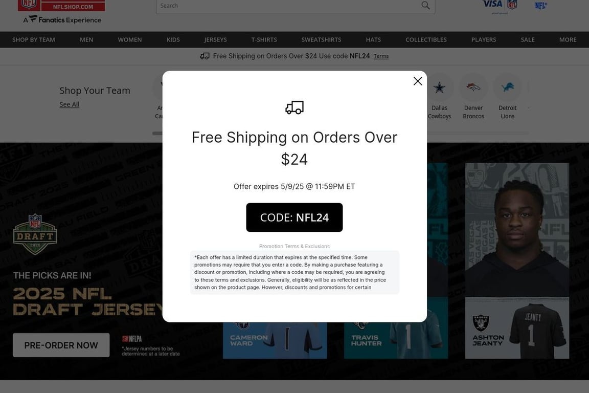 NFL Shop homepage