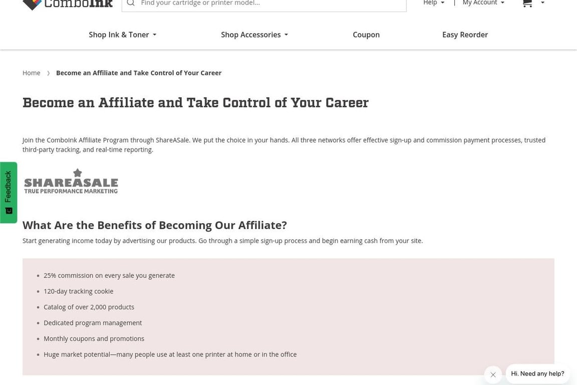 ComboInk affiliate program signup page
