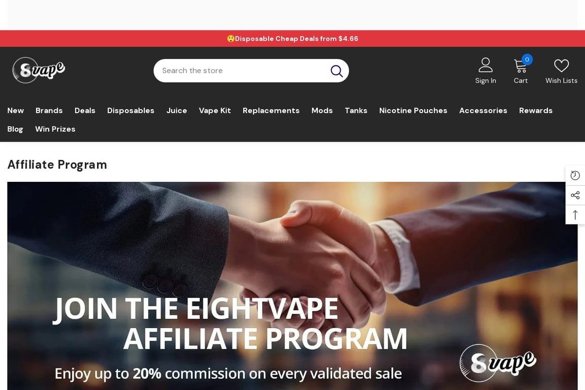 EightVape affiliate program signup page