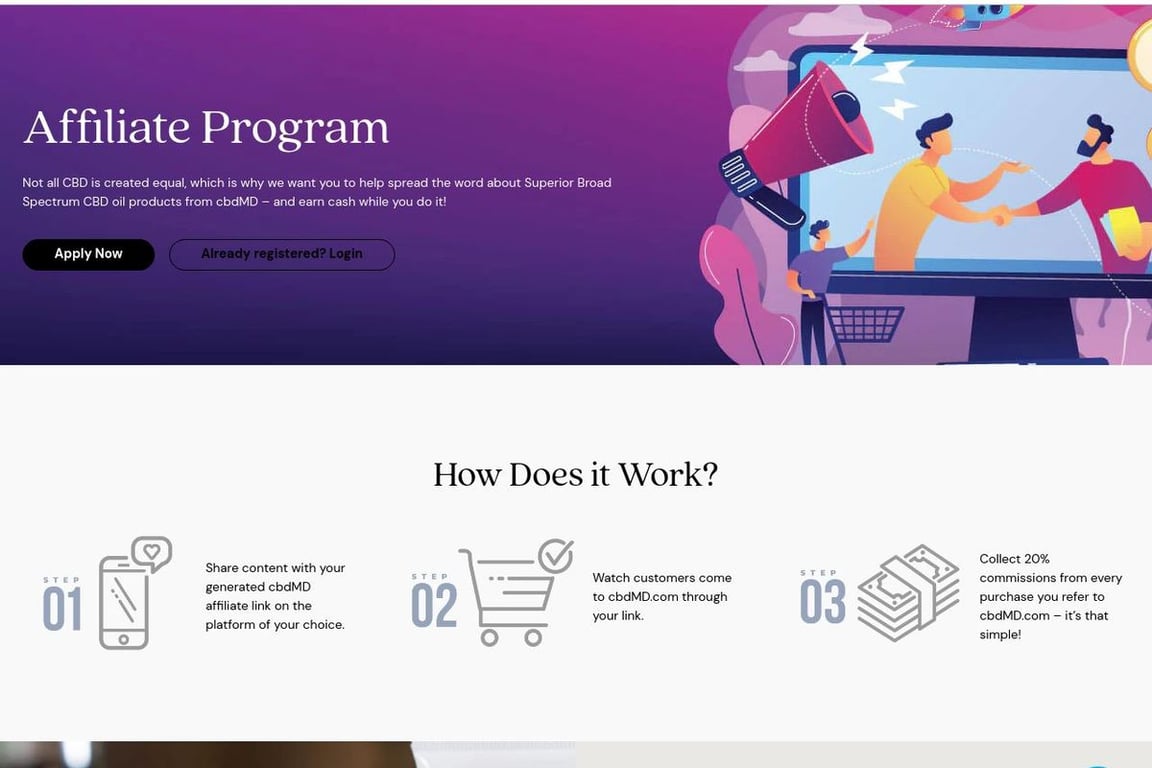 CbdMD affiliate program signup page