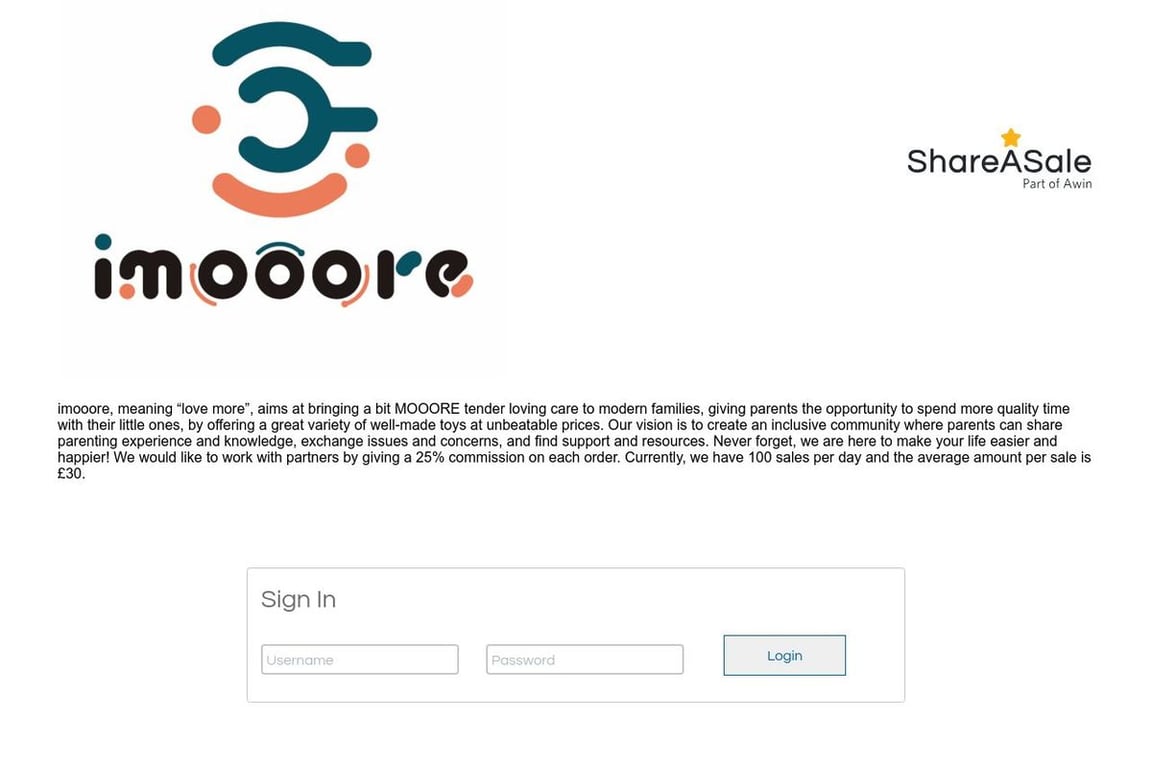 Imooore affiliate program signup page