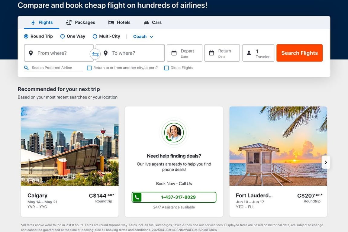 CheapOair.ca homepage
