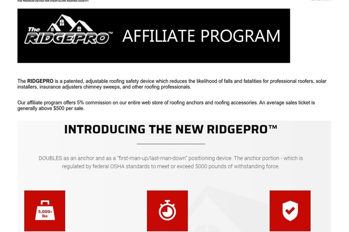 RIDGEPRO affiliate program signup page