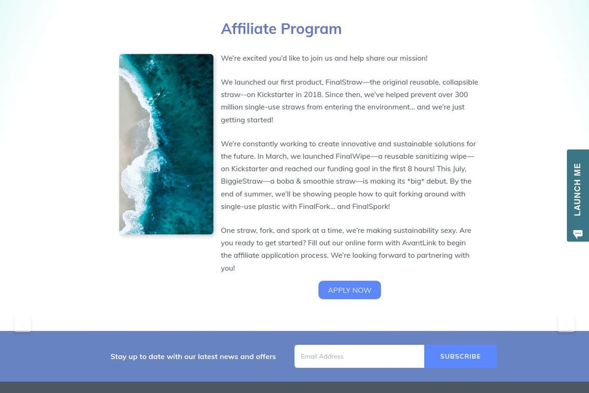 Final affiliate program signup page