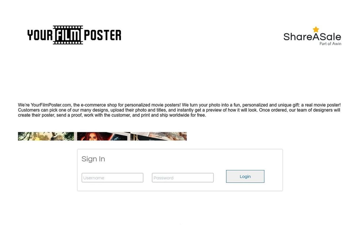 YourFilmPoster.com affiliate program signup page