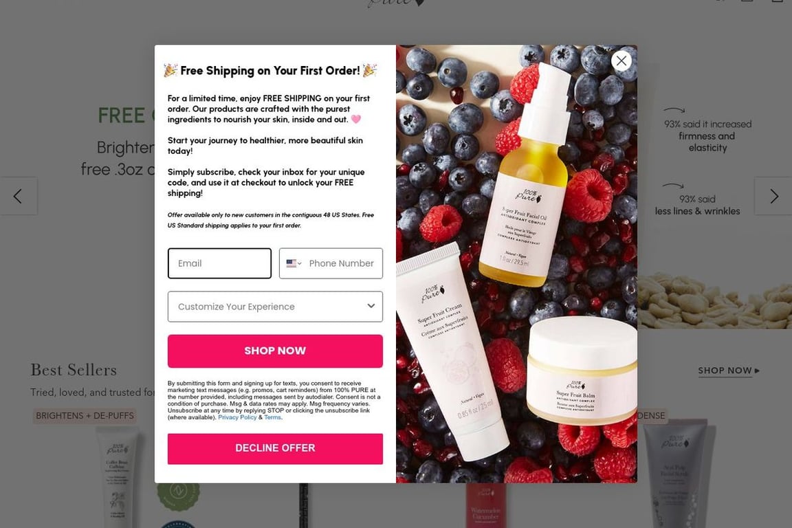 100% Pure homepage