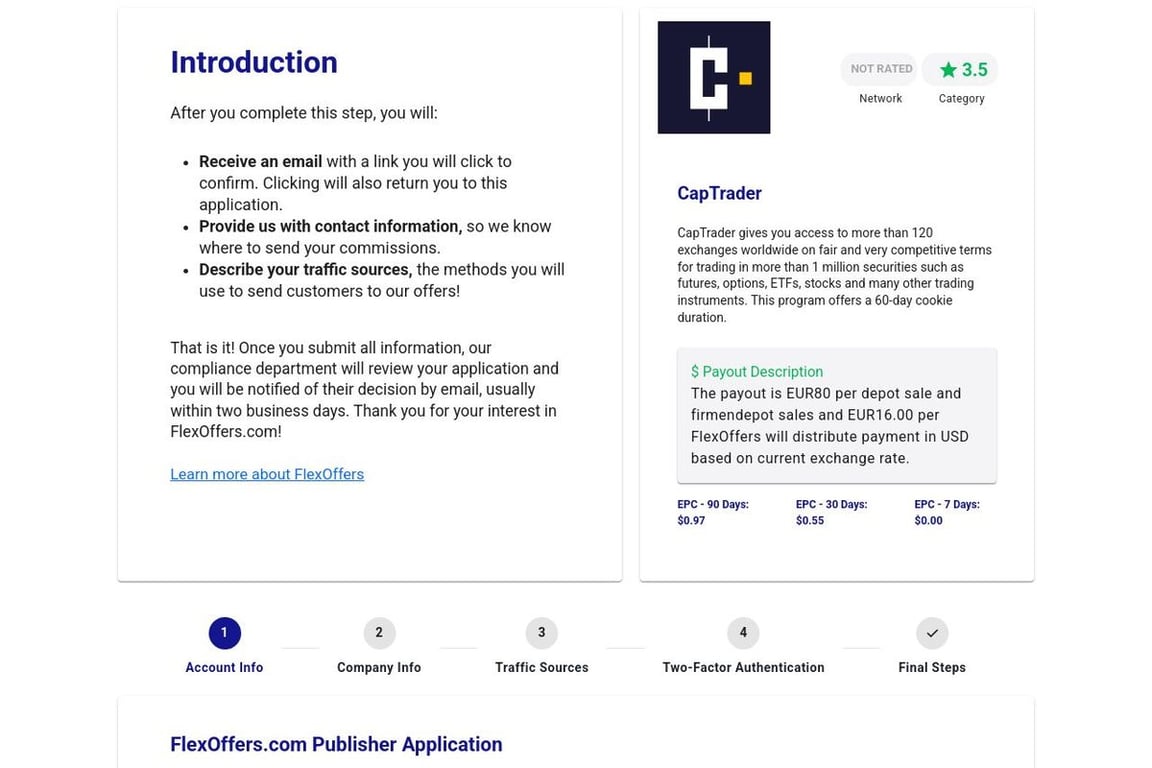 CapTrader affiliate program signup page