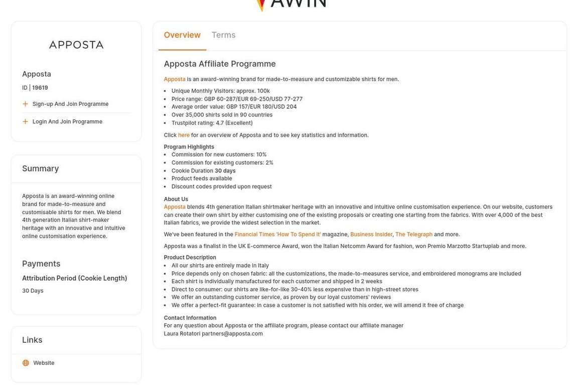 Apposta UK affiliate program signup page