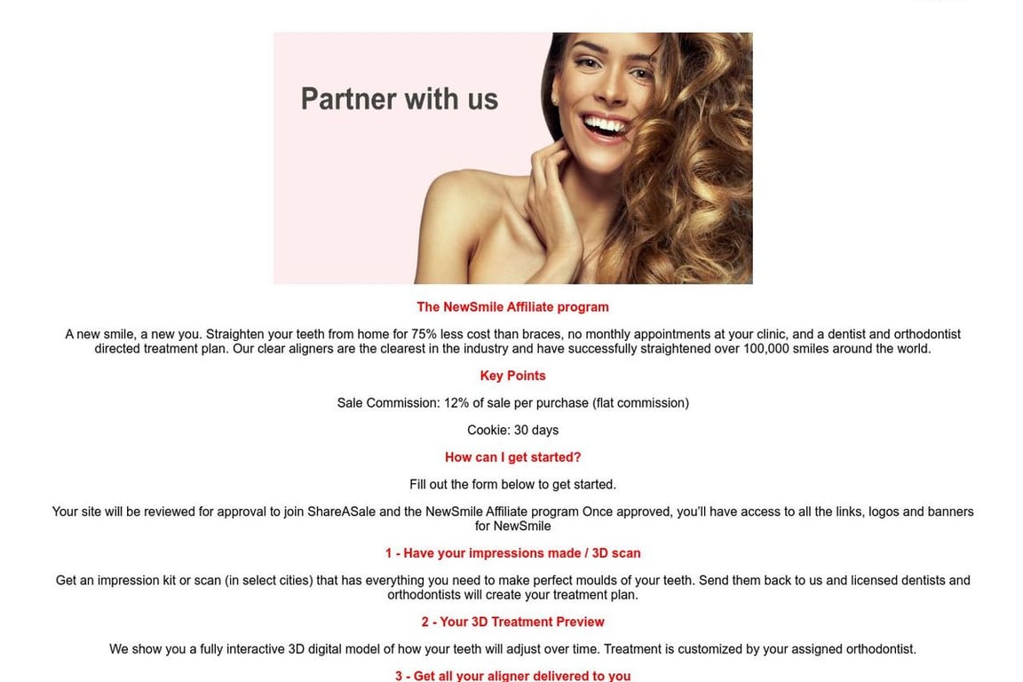 NewSmile CA affiliate program signup page