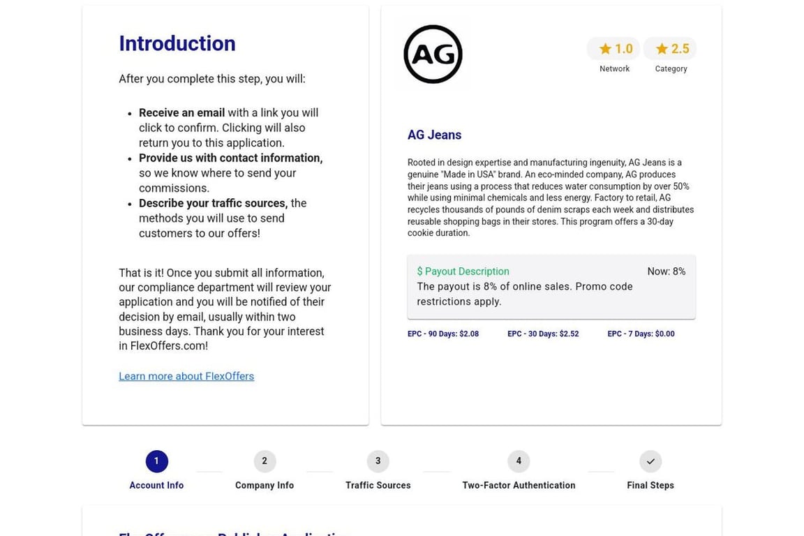 AG Jeans affiliate program signup page