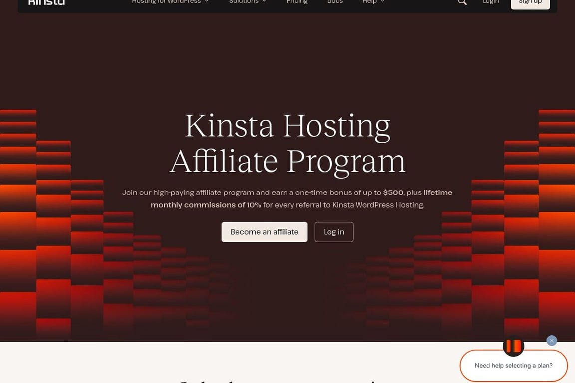 Kinsta affiliate program signup page