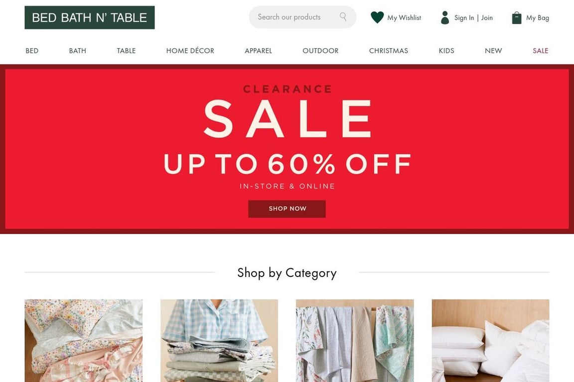 Bed bath deals & table sale