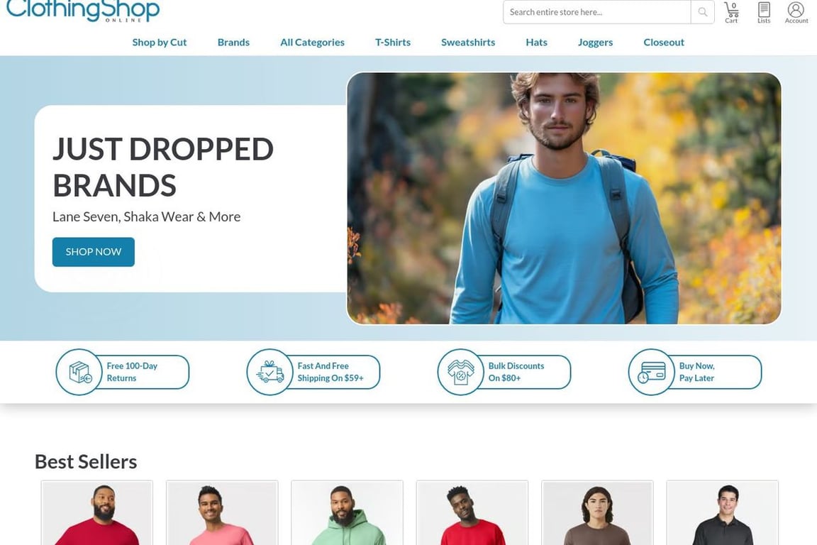 Clothing Shop Online homepage
