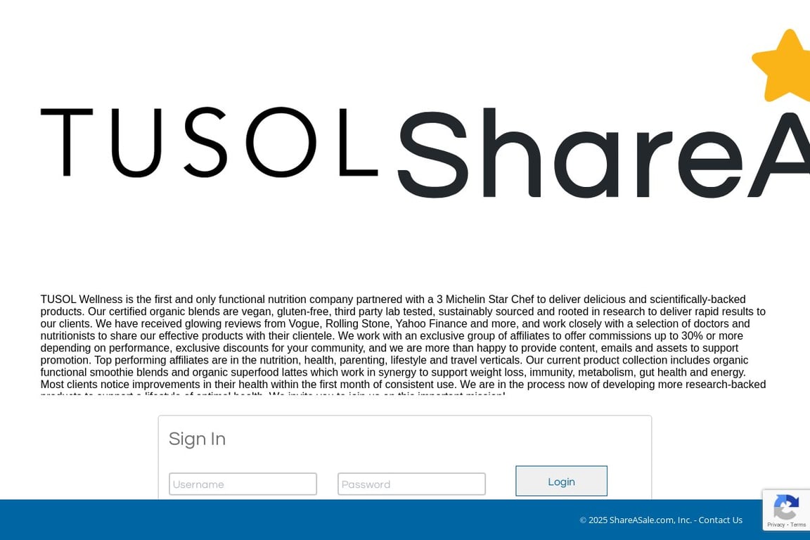 TUSOL Wellness affiliate program signup page