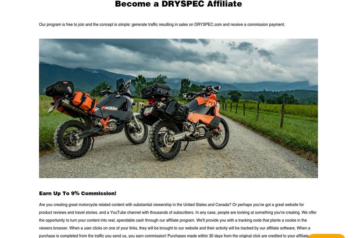 Dry Spec affiliate program signup page