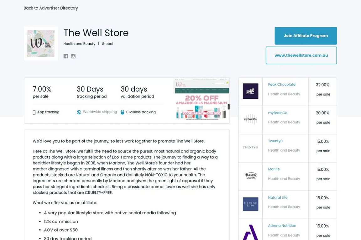 The Well Store affiliate program signup page