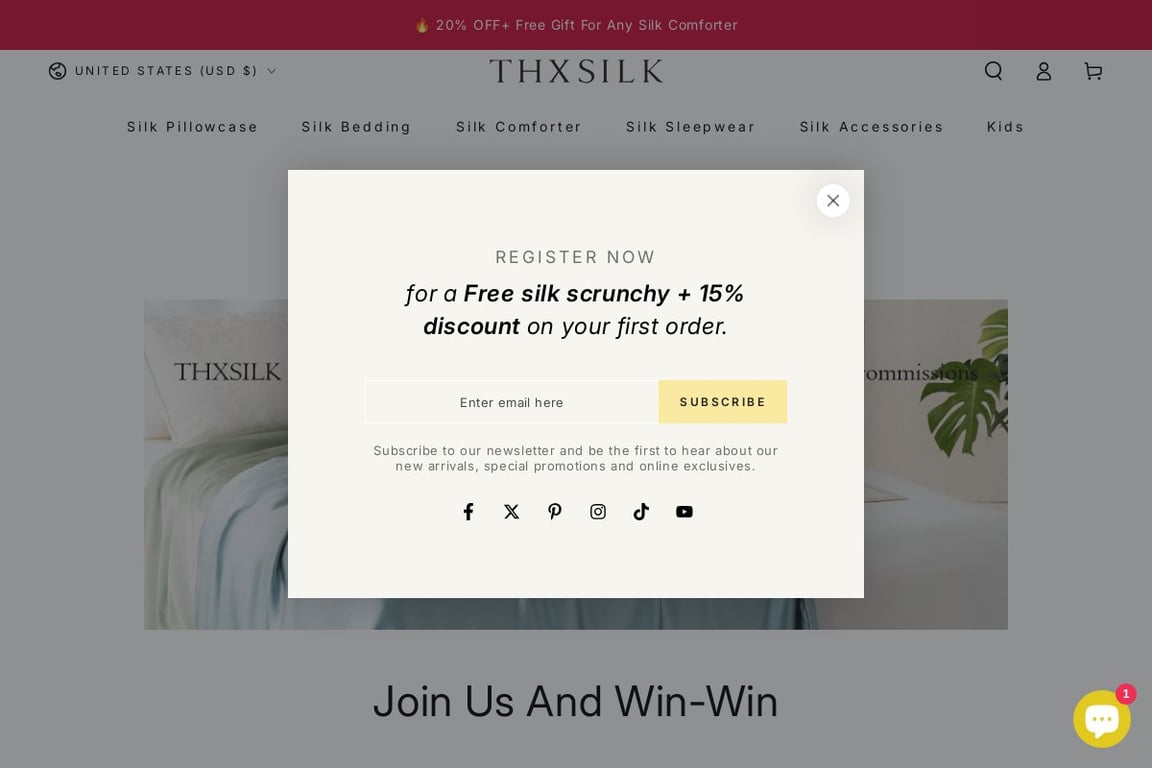 THXSILK affiliate program signup page
