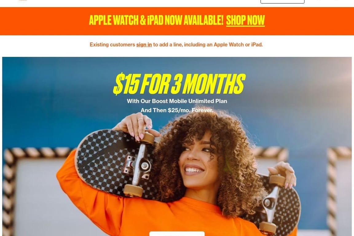 Boost Mobile homepage