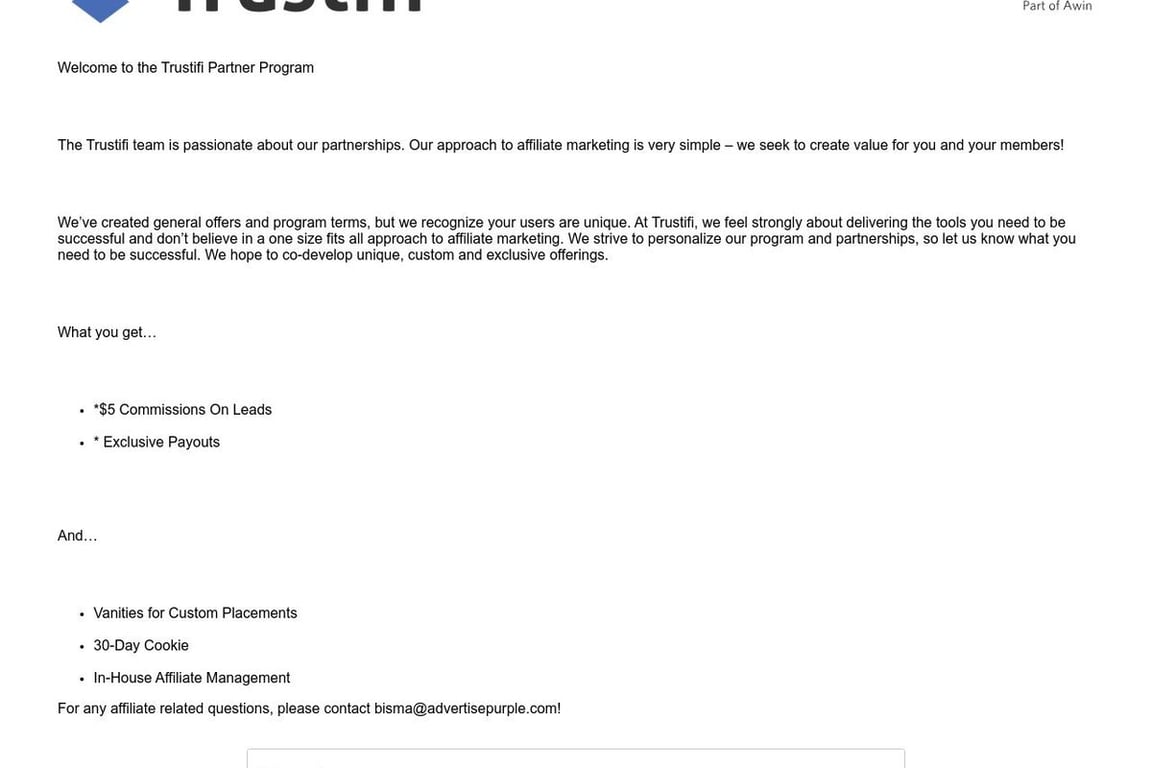 Trustifi affiliate program signup page
