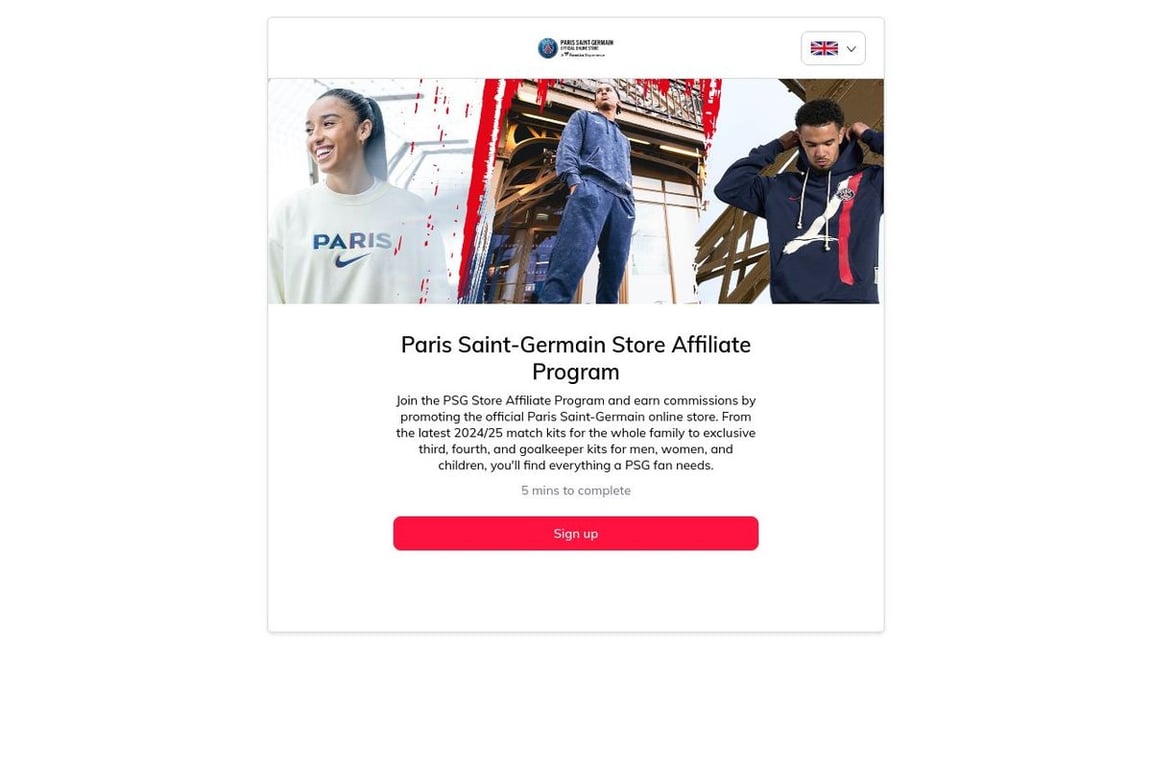 Paris Saint-Germain Store US affiliate program signup page