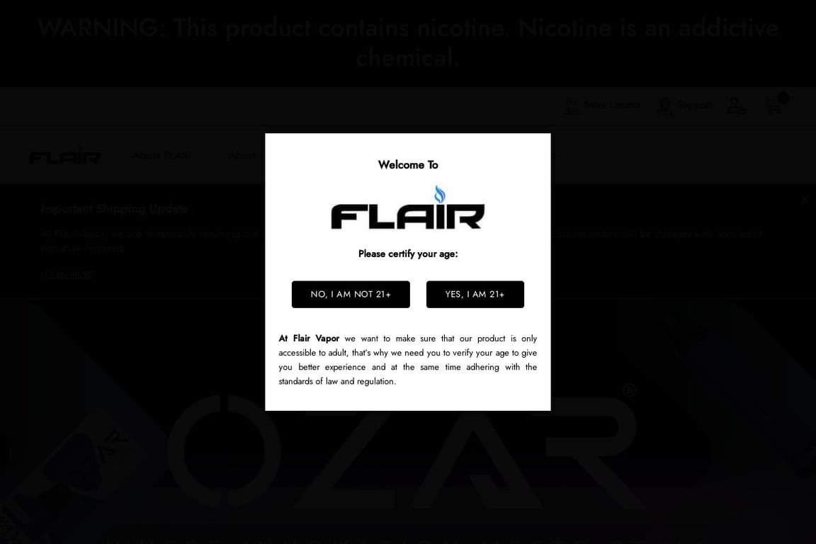 Flair Vapor homepage