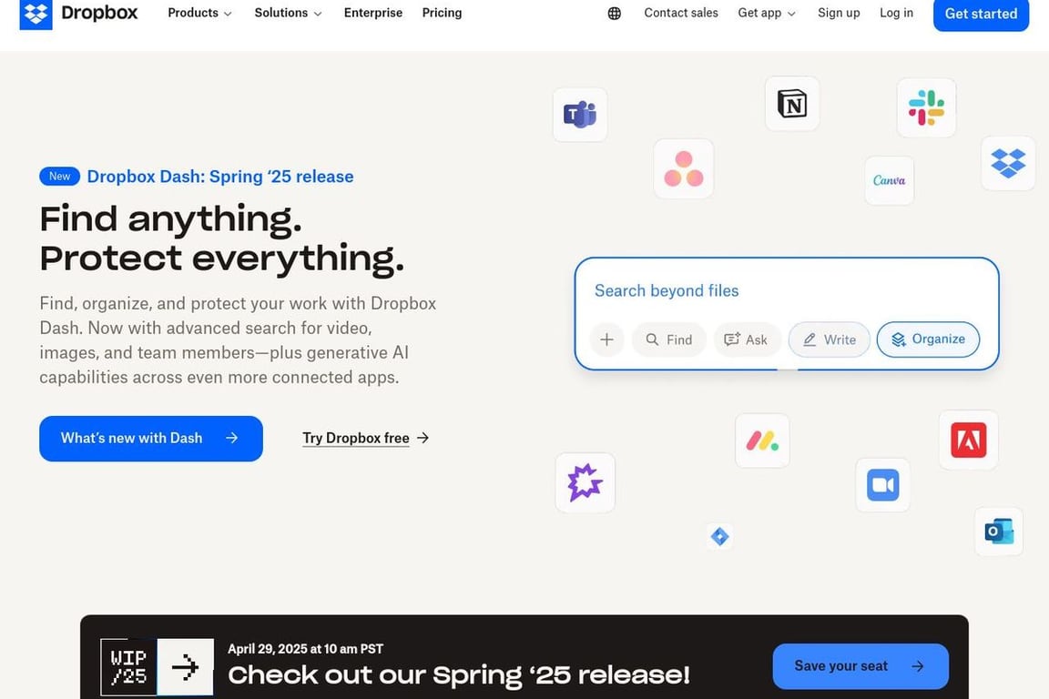 Dropbox homepage
