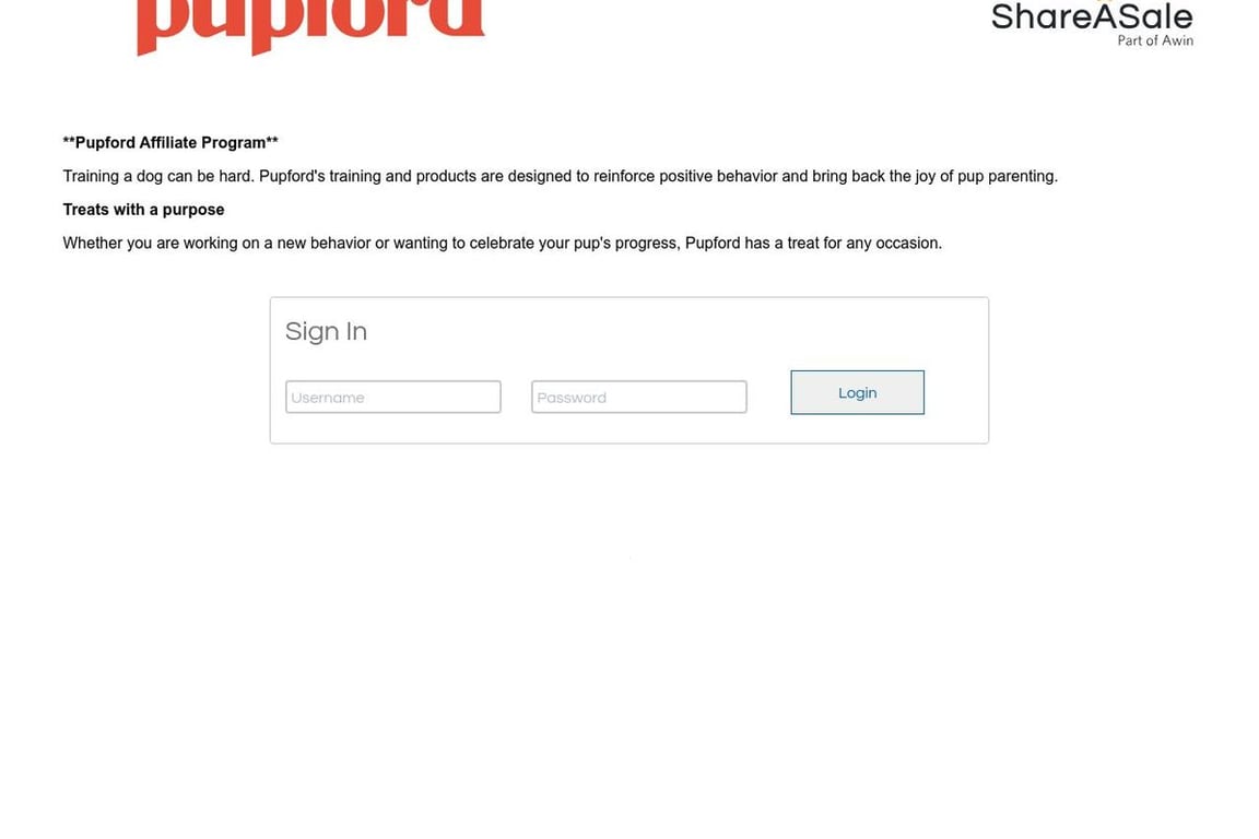 Pupford LLC affiliate program signup page