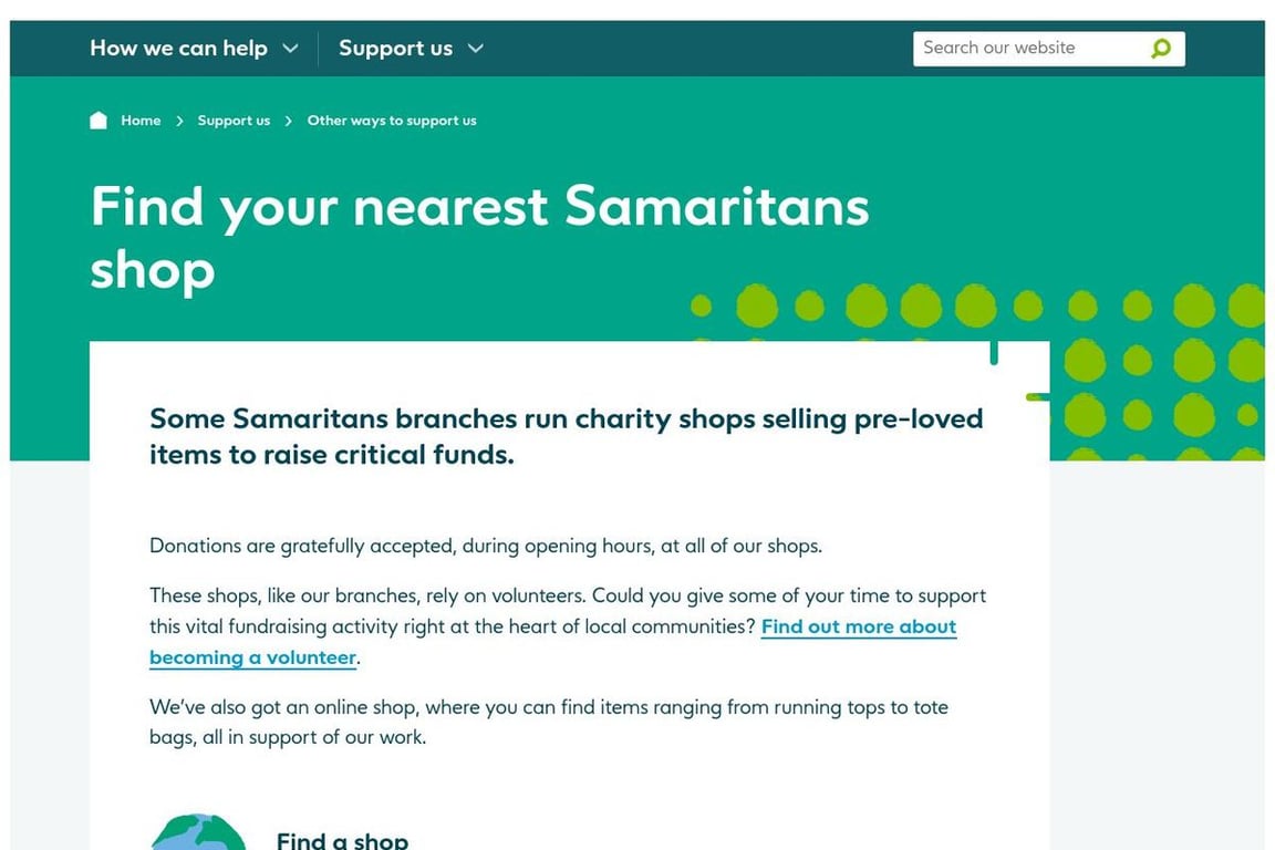 Samaritans – Online Shop homepage