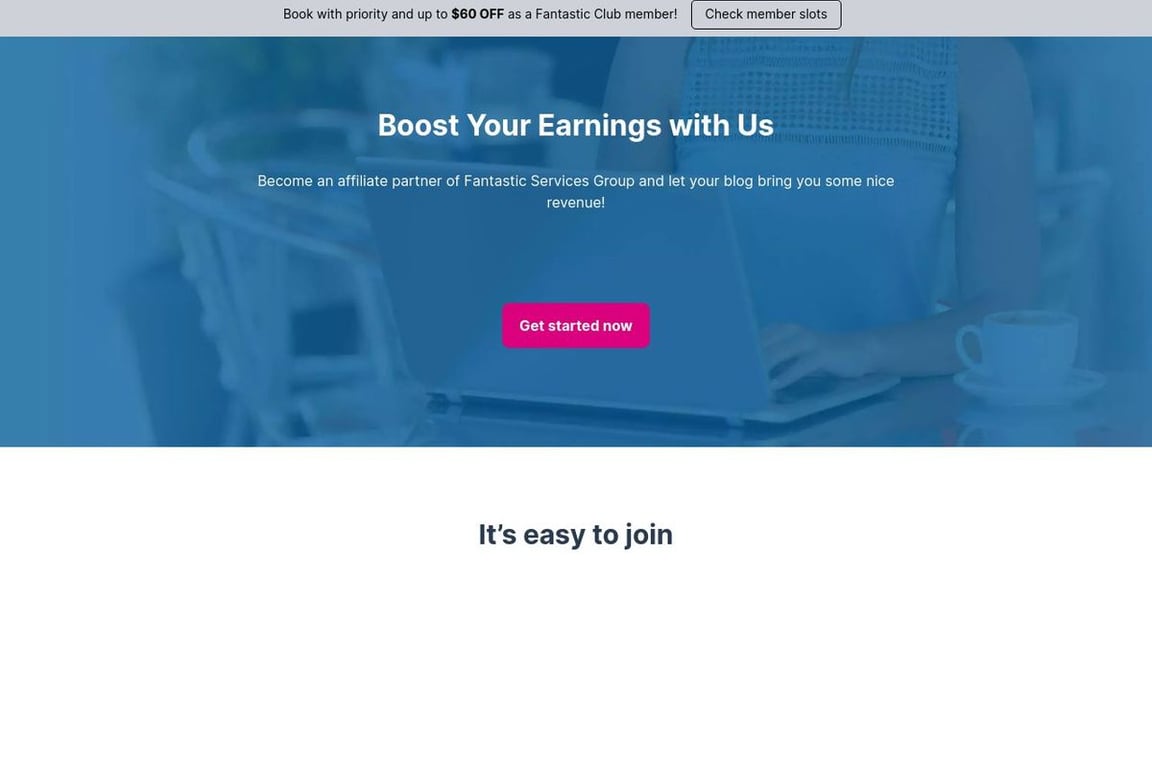 Fantastic Services AU affiliate program signup page