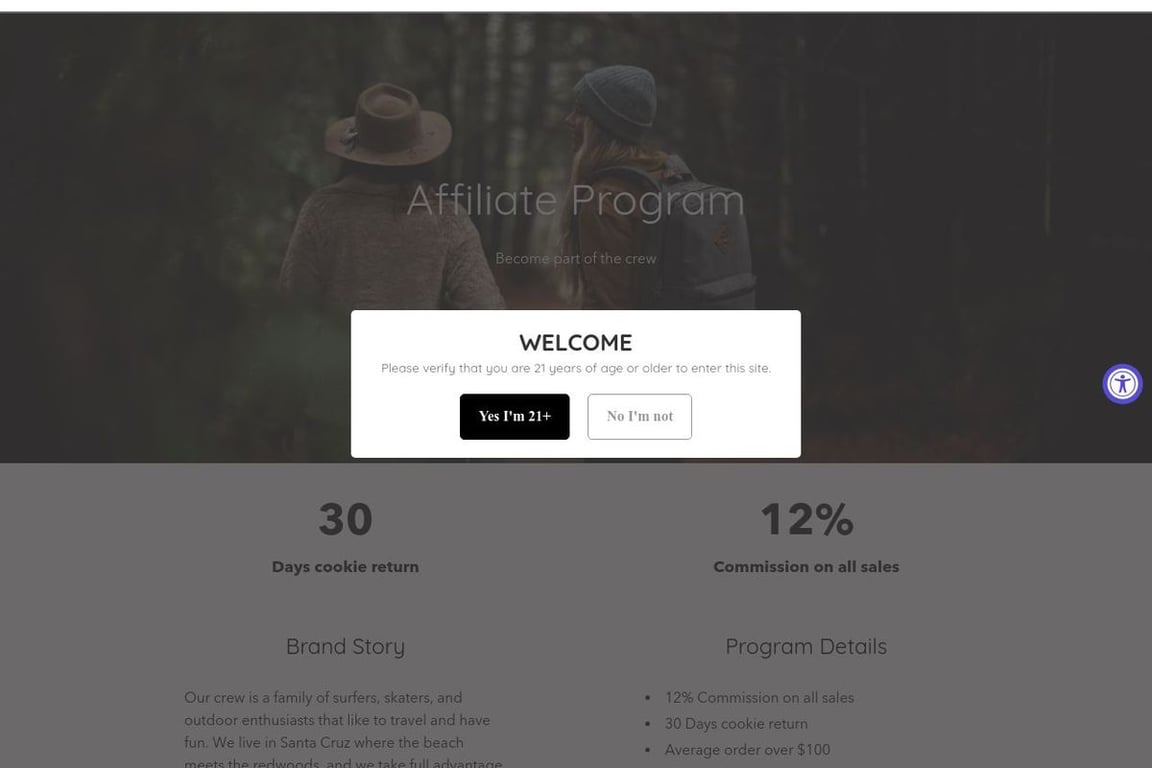 Revelry Supply affiliate program signup page