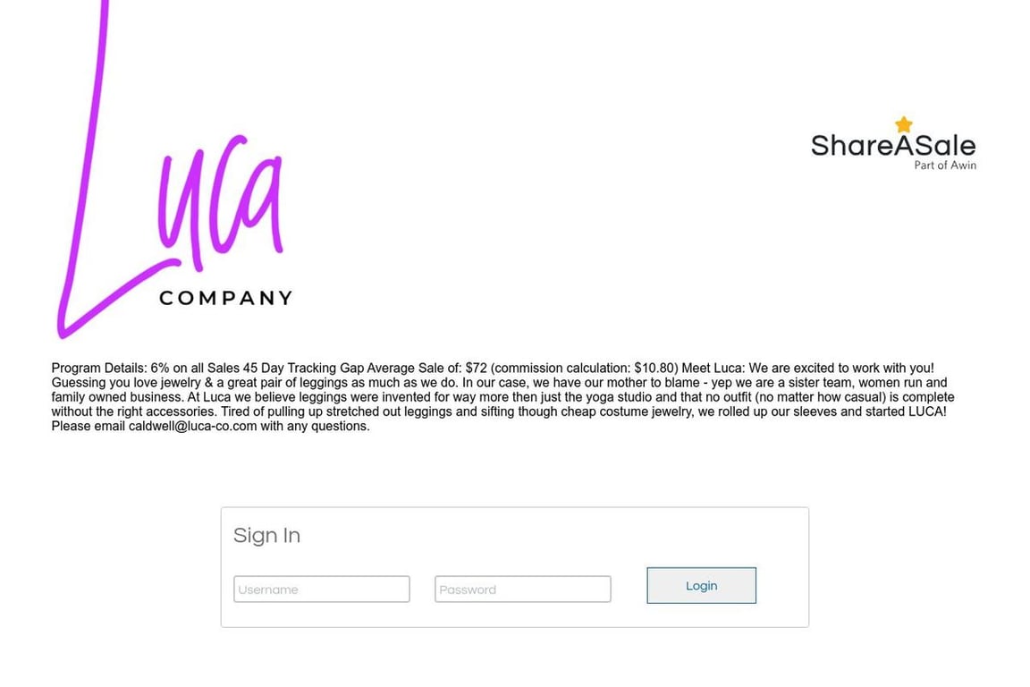 Luca Company affiliate program signup page
