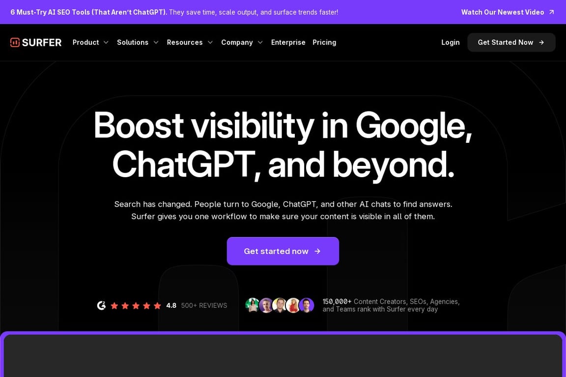 Surfer SEO homepage