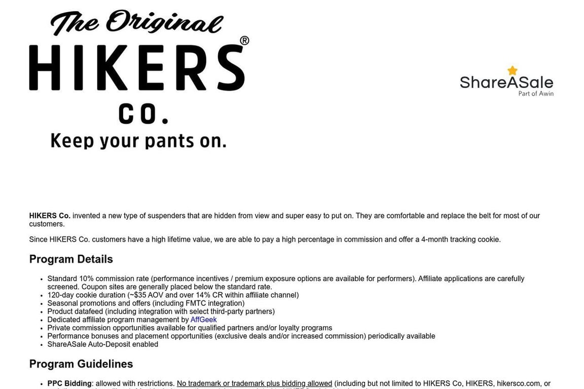 HIKERS Co. affiliate program signup page