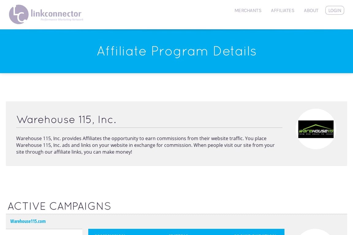 Warehouse115 affiliate program signup page