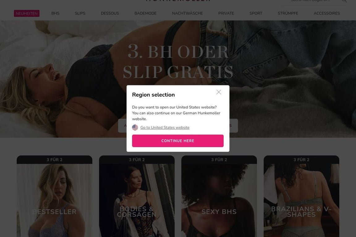 Hunkemoller DE homepage