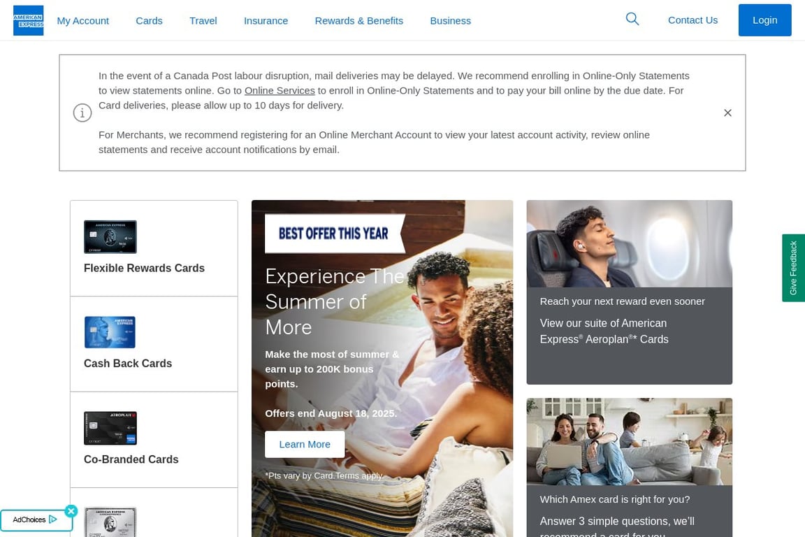 American Express Canada homepage