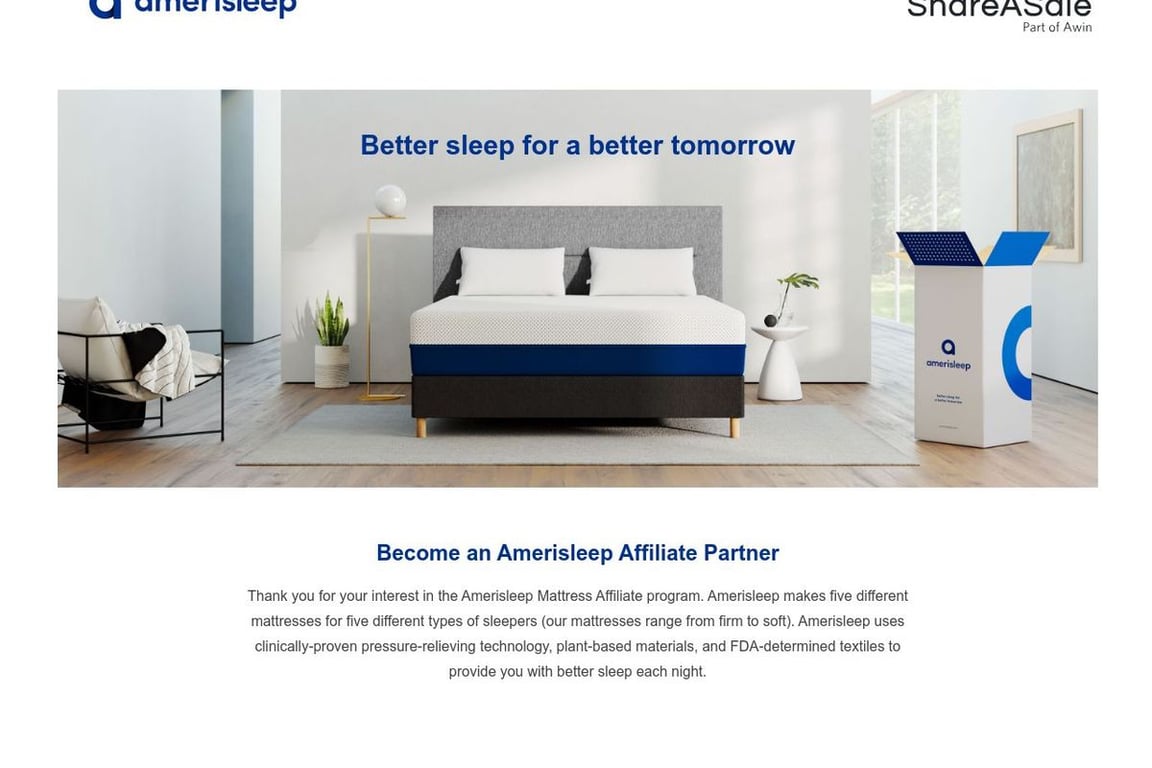 Amerisleep affiliate program signup page