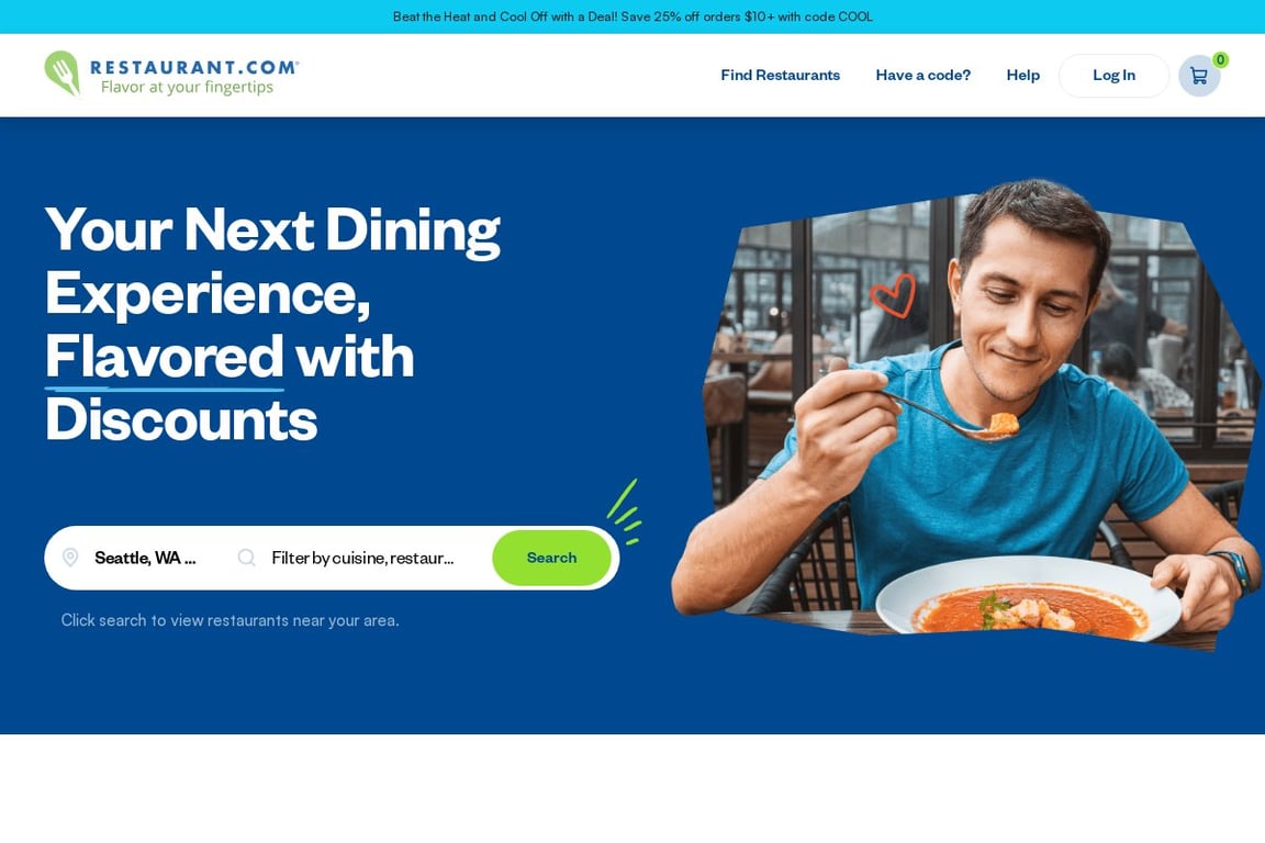 Restaurant.com homepage