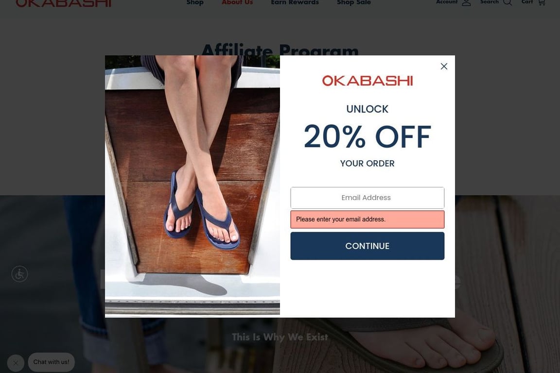 Okabashi affiliate program signup page