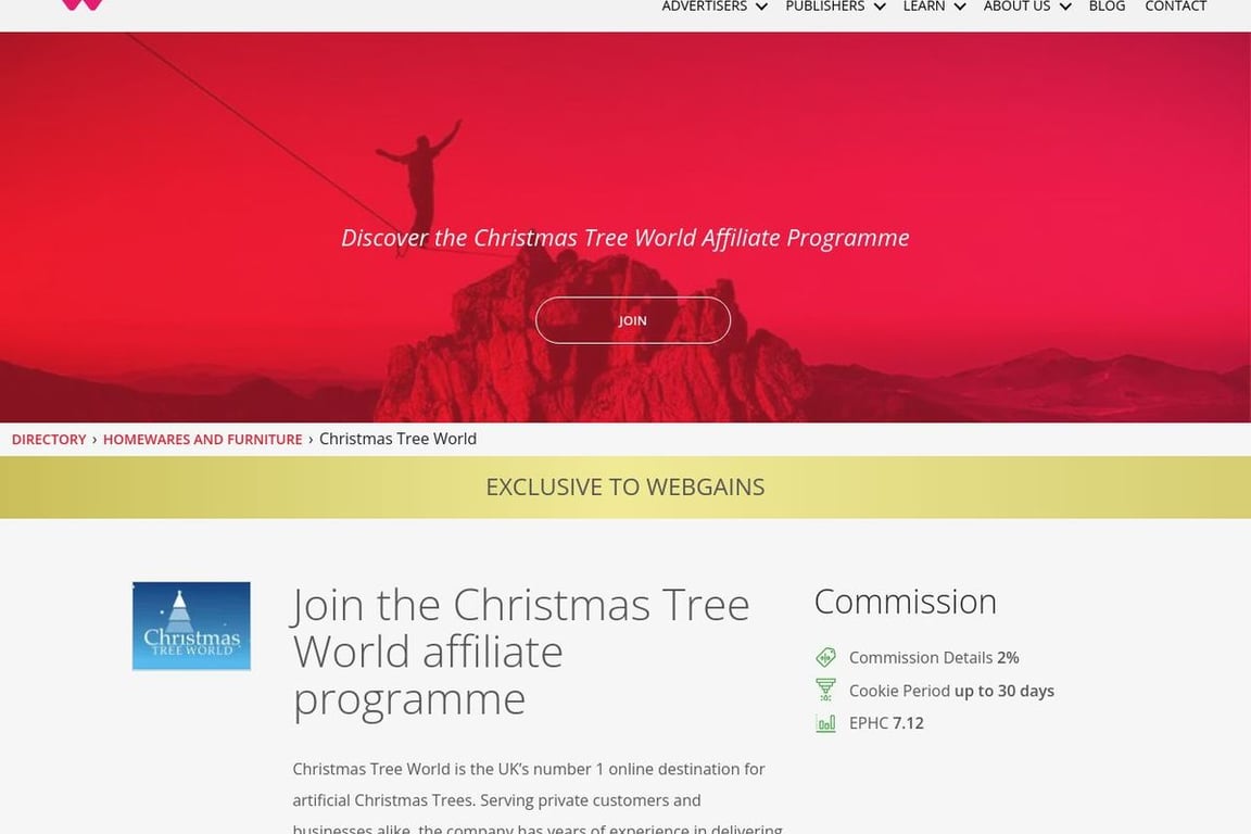 Christmas Tree World UK affiliate program signup page