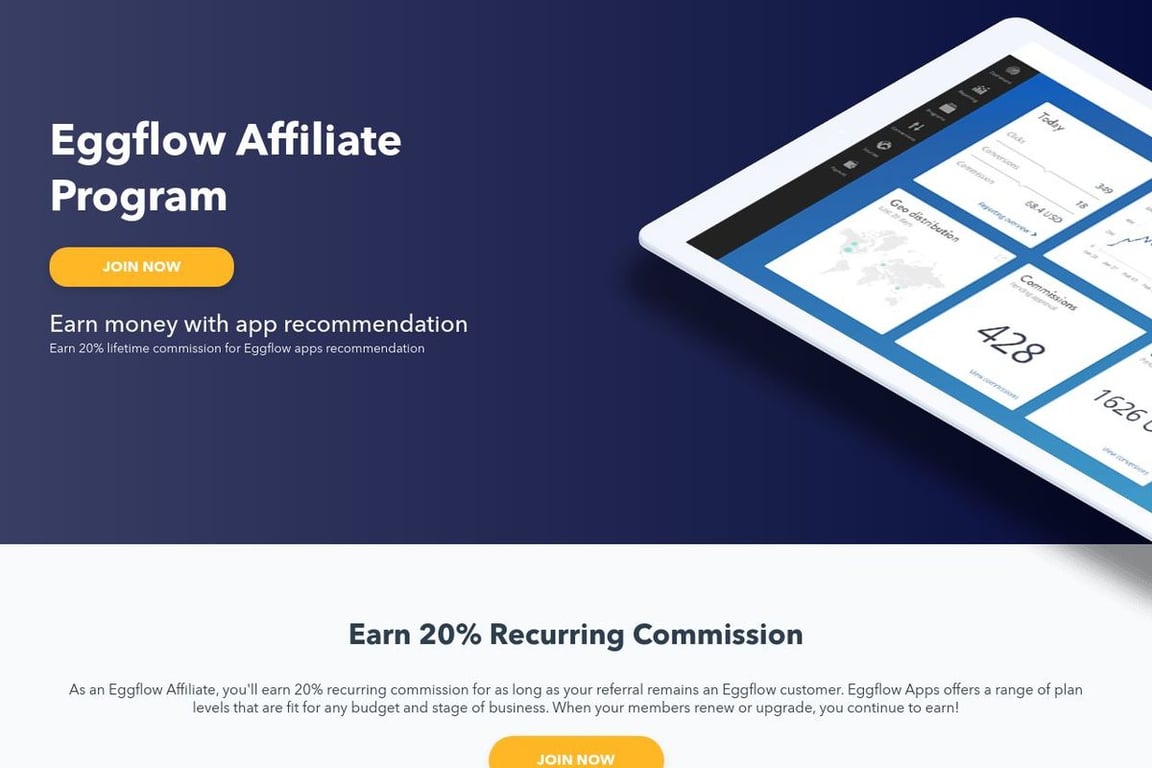 Eggflow affiliate program signup page