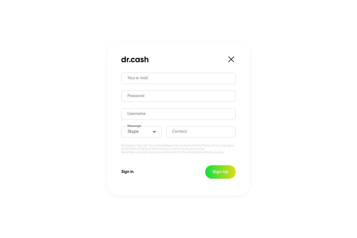 Dr.cash affiliate program signup page