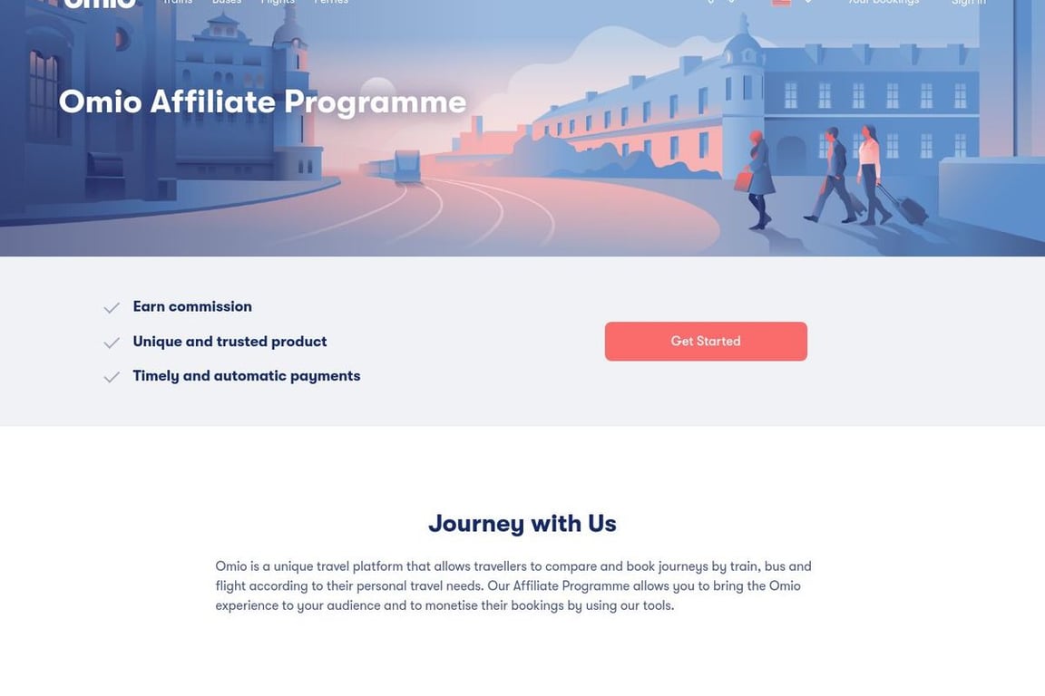 Omio affiliate program signup page