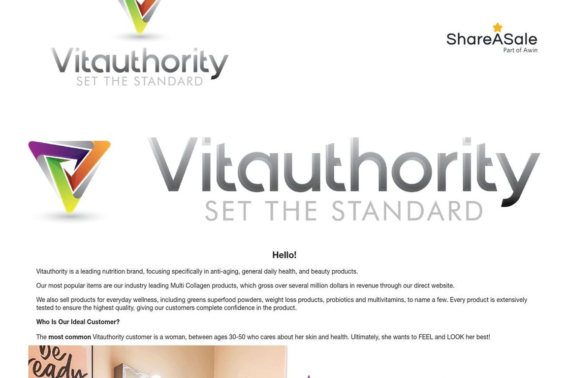 Vitauthority affiliate program signup page