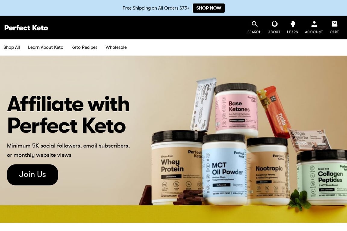 Perfect Keto affiliate program signup page