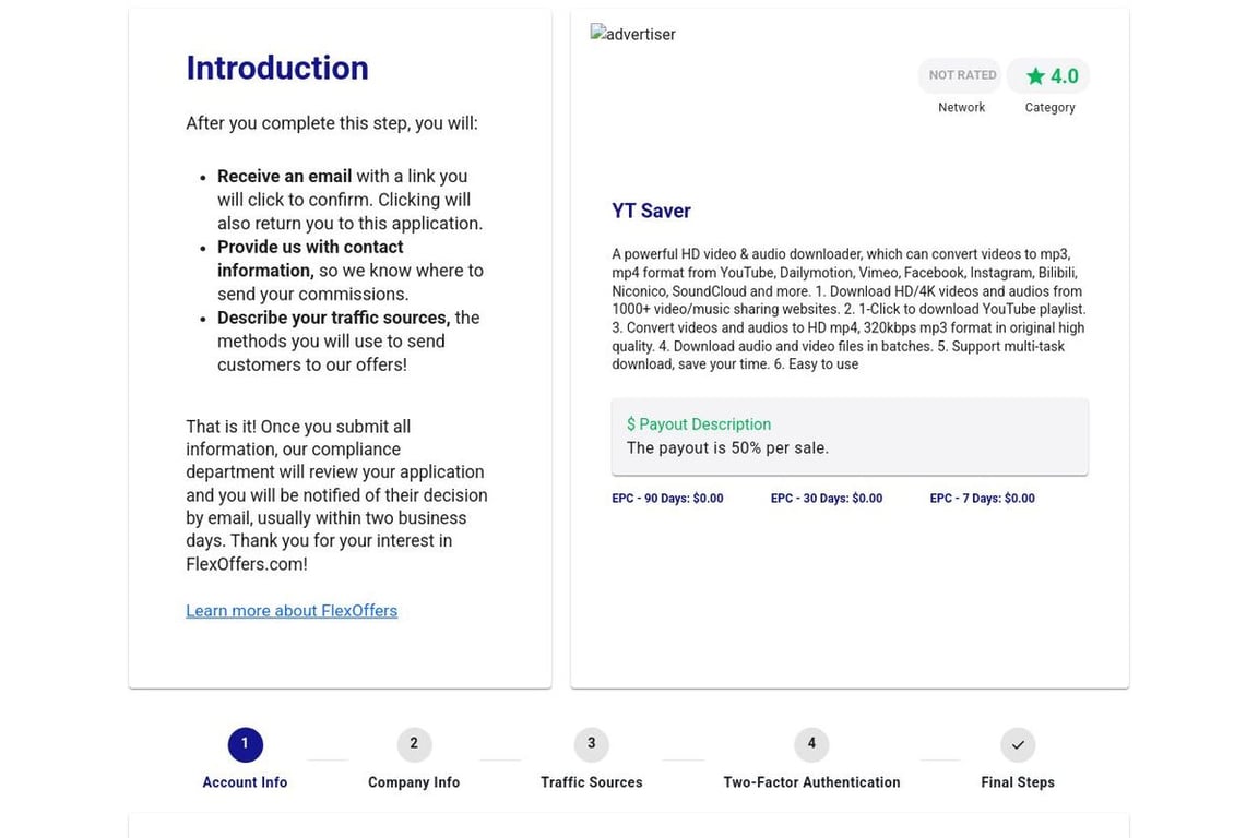 YT Saver affiliate program signup page