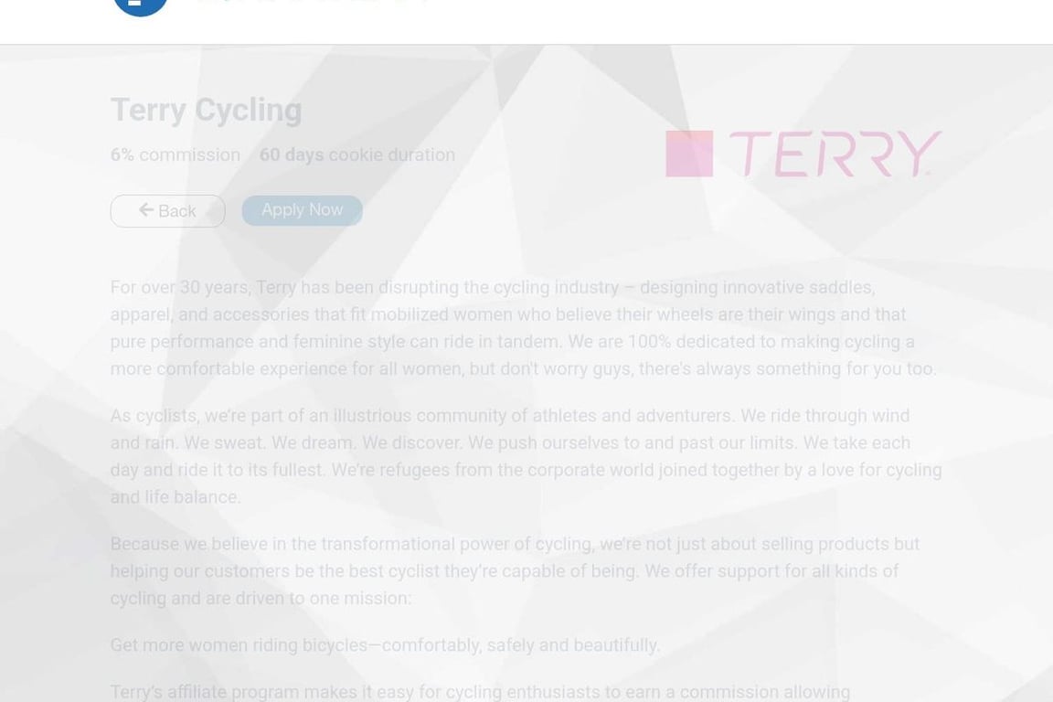Terry Bicycles affiliate program signup page