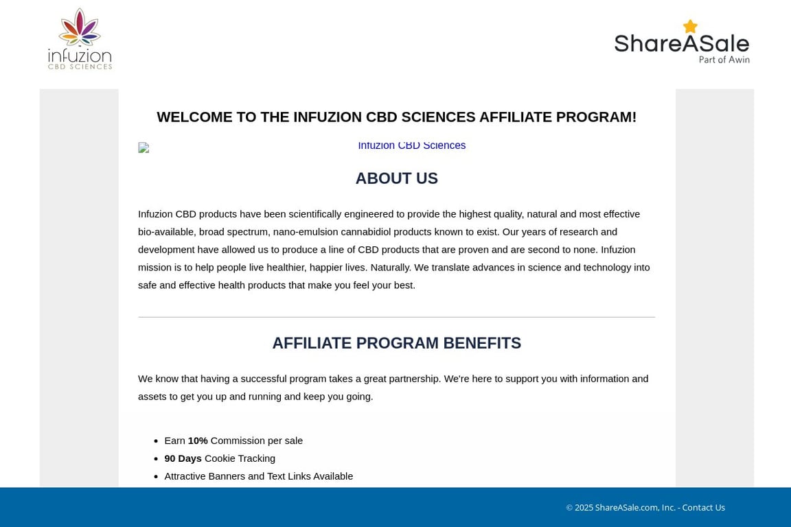 Infuzion CBD Sciences affiliate program signup page