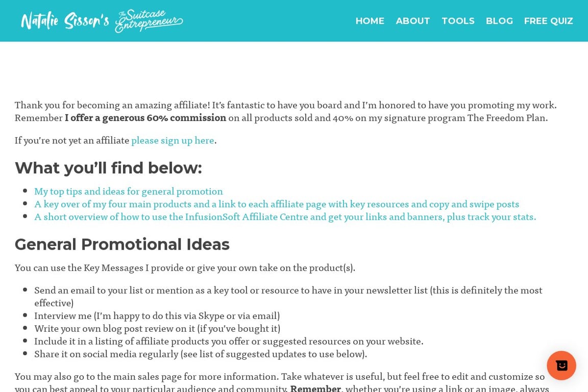 The Suitcase Entrepreneur affiliate program signup page